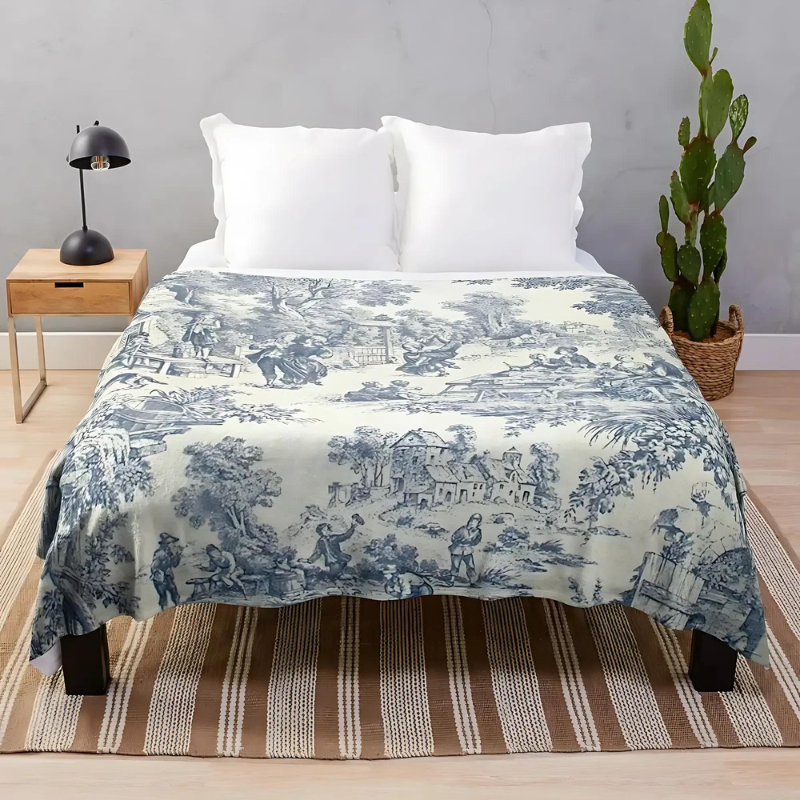 Toile de Jouy Blanket for Elegant Home Decor and Cozy Living Spaces
