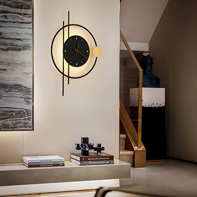 Gold Wall Clock with Modern Metallic Design and LED Lighting for Home or Office