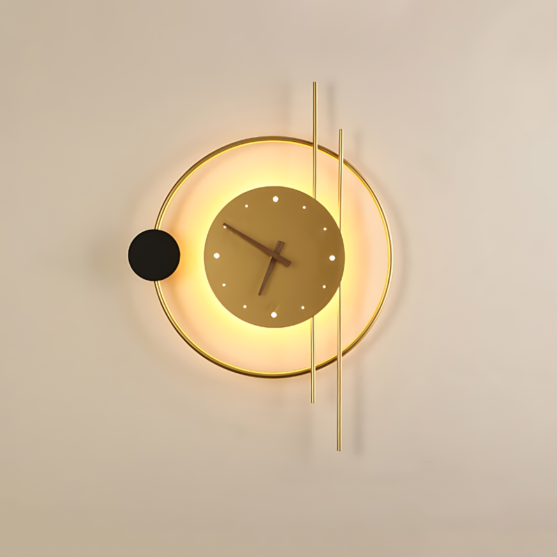 Gold Wall Clock with Modern Metallic Design and LED Lighting for Home or Office