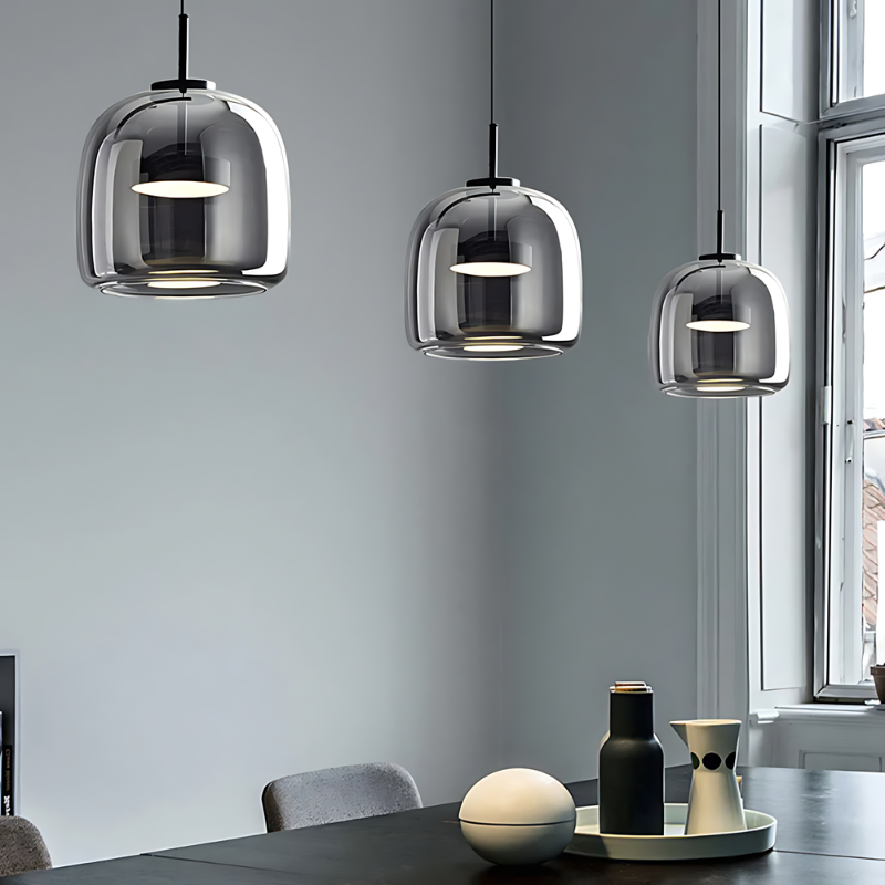 LED Pendant Light in Golden Metal and Glass for Bedroom Decor