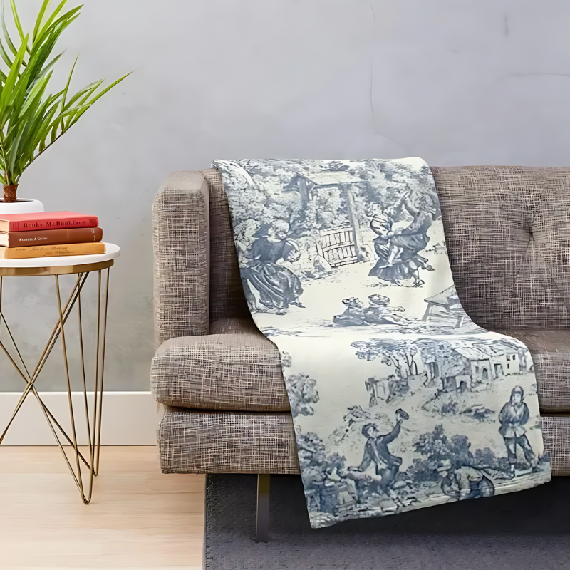 Toile de Jouy Blanket for Elegant Home Decor and Cozy Living Spaces