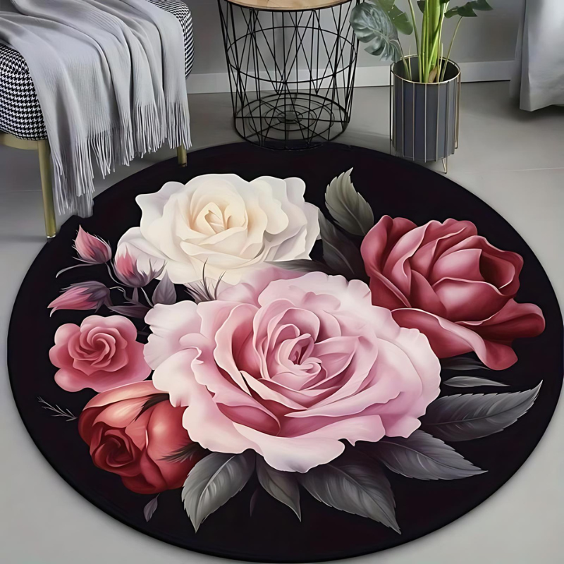 Floral Round Plush Area Rug for Cozy Home Decor and Comfort