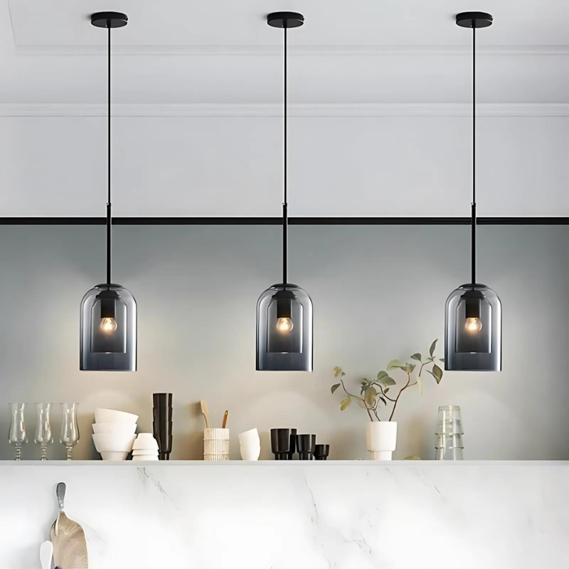 Mid-Century Pendant Light with Double Glass in Smoke Grey and Rust for Home