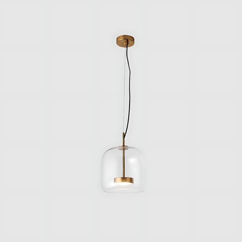 LED Pendant Light in Golden Metal and Glass for Bedroom Decor