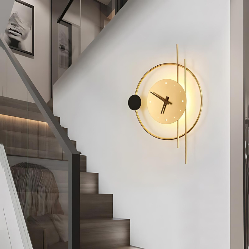 Gold Wall Clock with Modern Metallic Design and LED Lighting for Home or Office