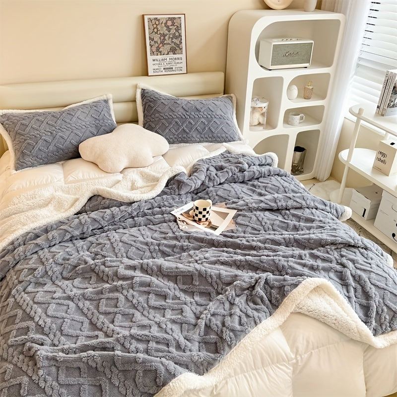 Cozy Knitted Fleece Blanket for Home and Office - Misty Grey Comfort