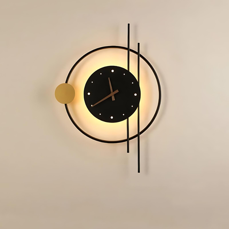 Gold Wall Clock with Modern Metallic Design and LED Lighting for Home or Office