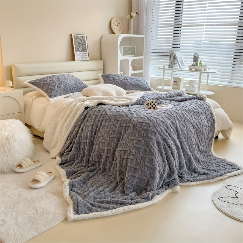 Cozy Knitted Fleece Blanket for Home and Office - Misty Grey Comfort