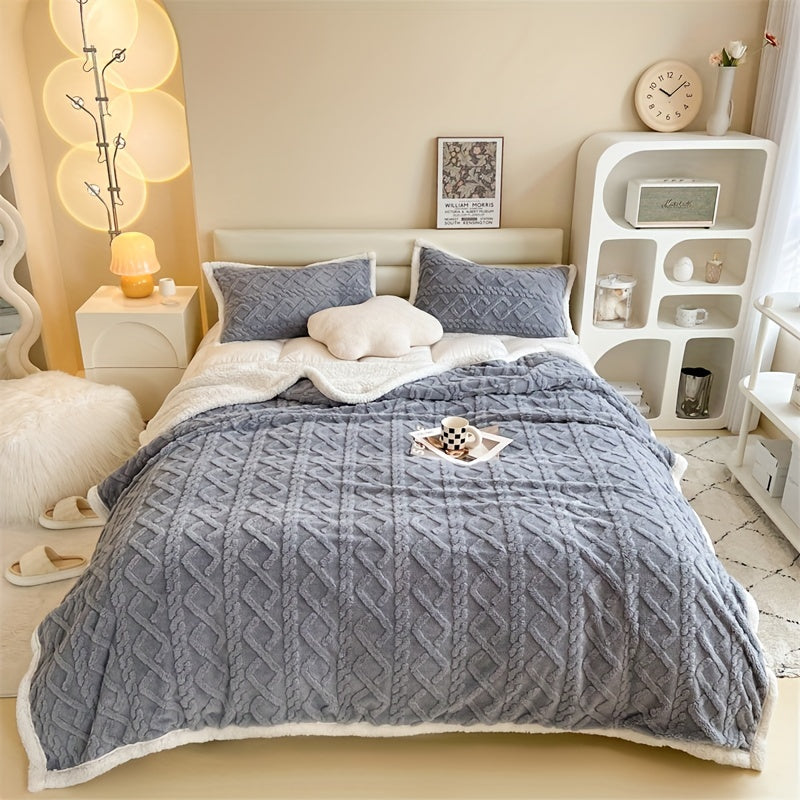 Cozy Knitted Fleece Blanket for Home and Office - Misty Grey Comfort