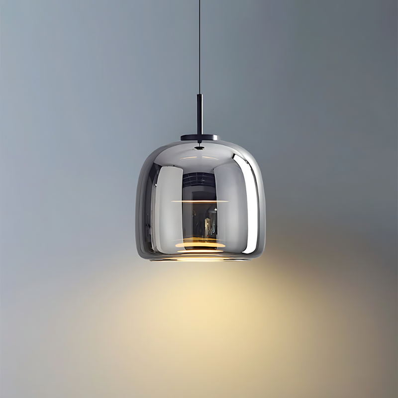 LED Pendant Light in Golden Metal and Glass for Bedroom Decor
