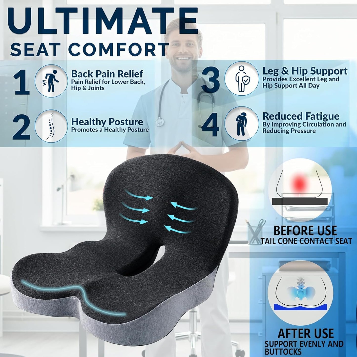 Memory Foam Seat Cushion for Office home Chairs