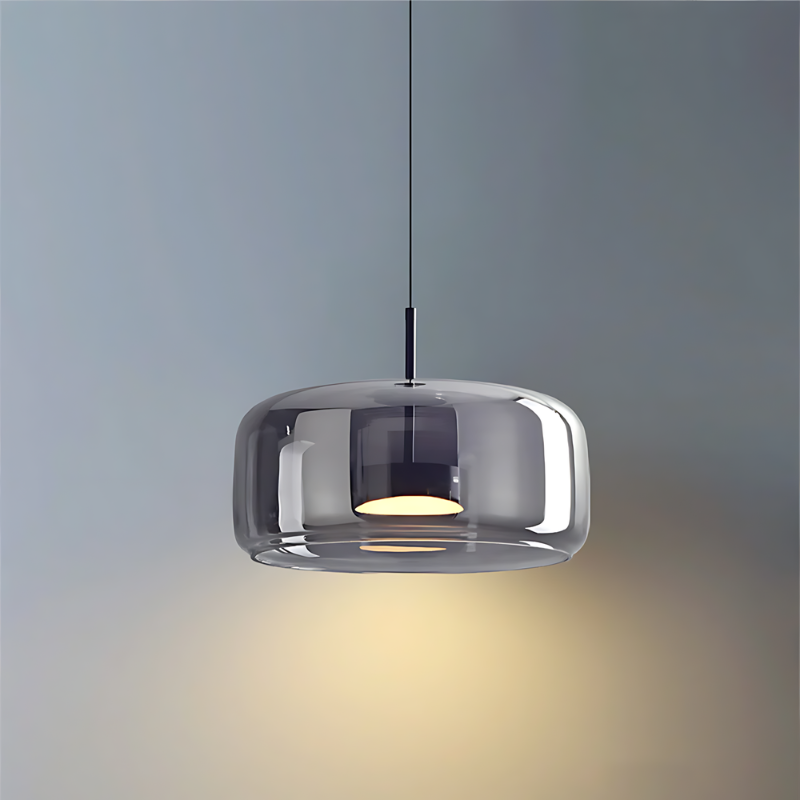 LED Pendant Light in Golden Metal and Glass for Bedroom Decor
