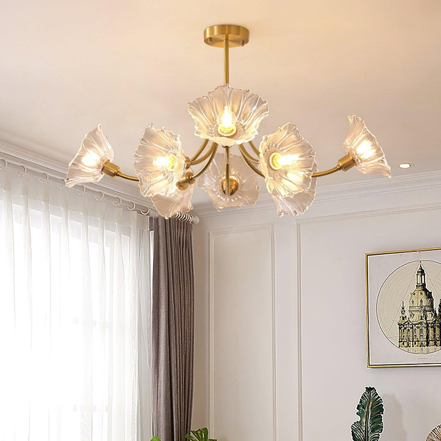 Elegant Flower Glass Chandelier for Home and Office Decor Lighting