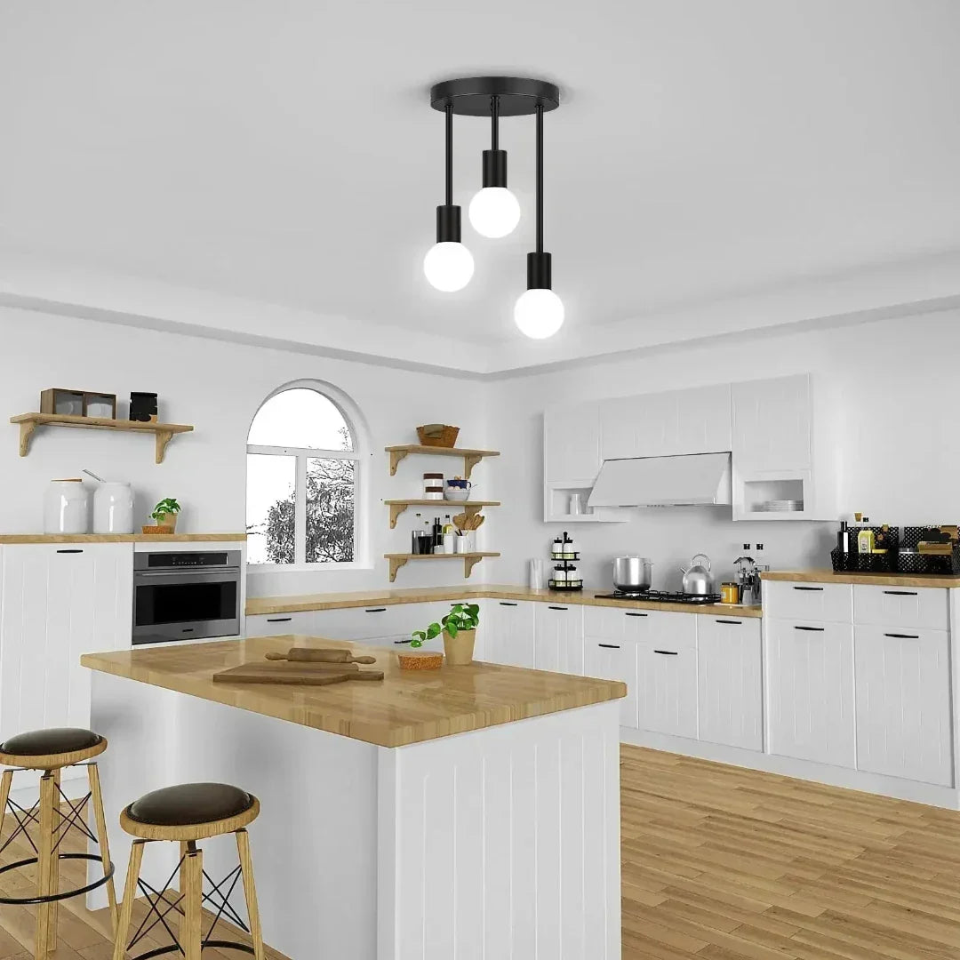Industrial Black 3-Light Ceiling Lamp for Home and Office Lighting