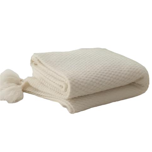 Cozy Cotton Knitted Blanket with Tassels for Home and Office Comfort