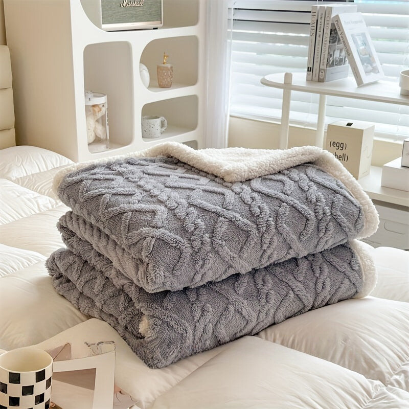 Cozy Knitted Fleece Blanket for Home and Office - Misty Grey Comfort