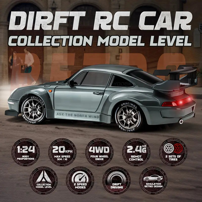 RC Drift Car 1:24 Scale – Remote-Controlled 4WD Racing Car with LED Lights