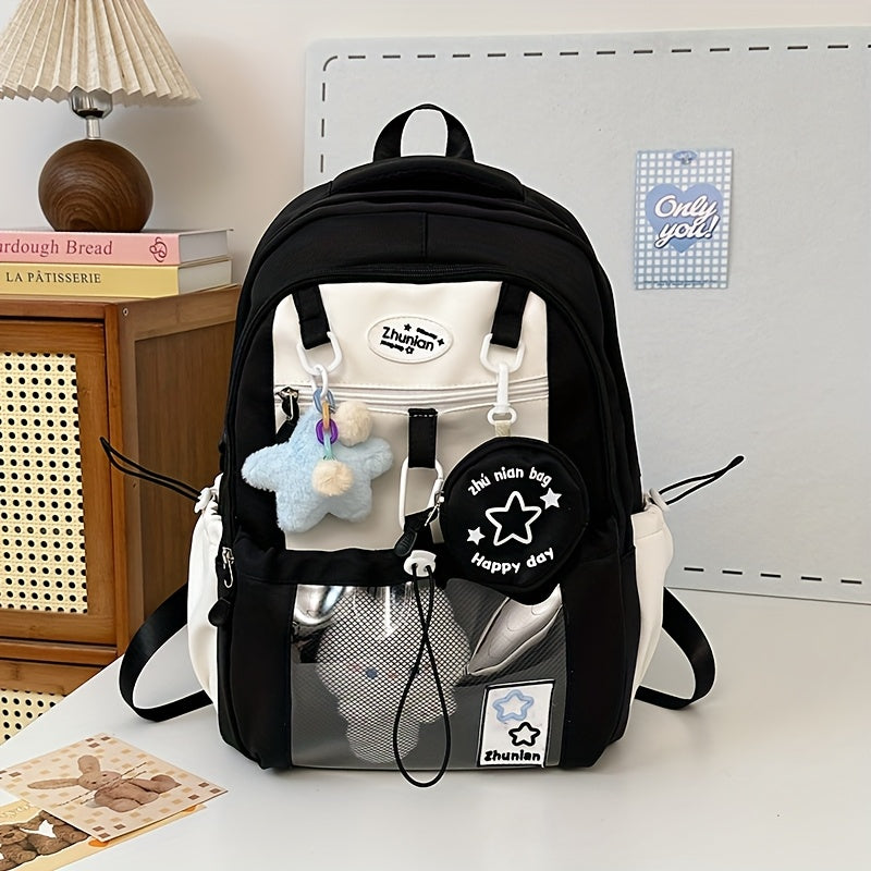 Girls School Backpack with Bunny Charms and Adjustable Straps