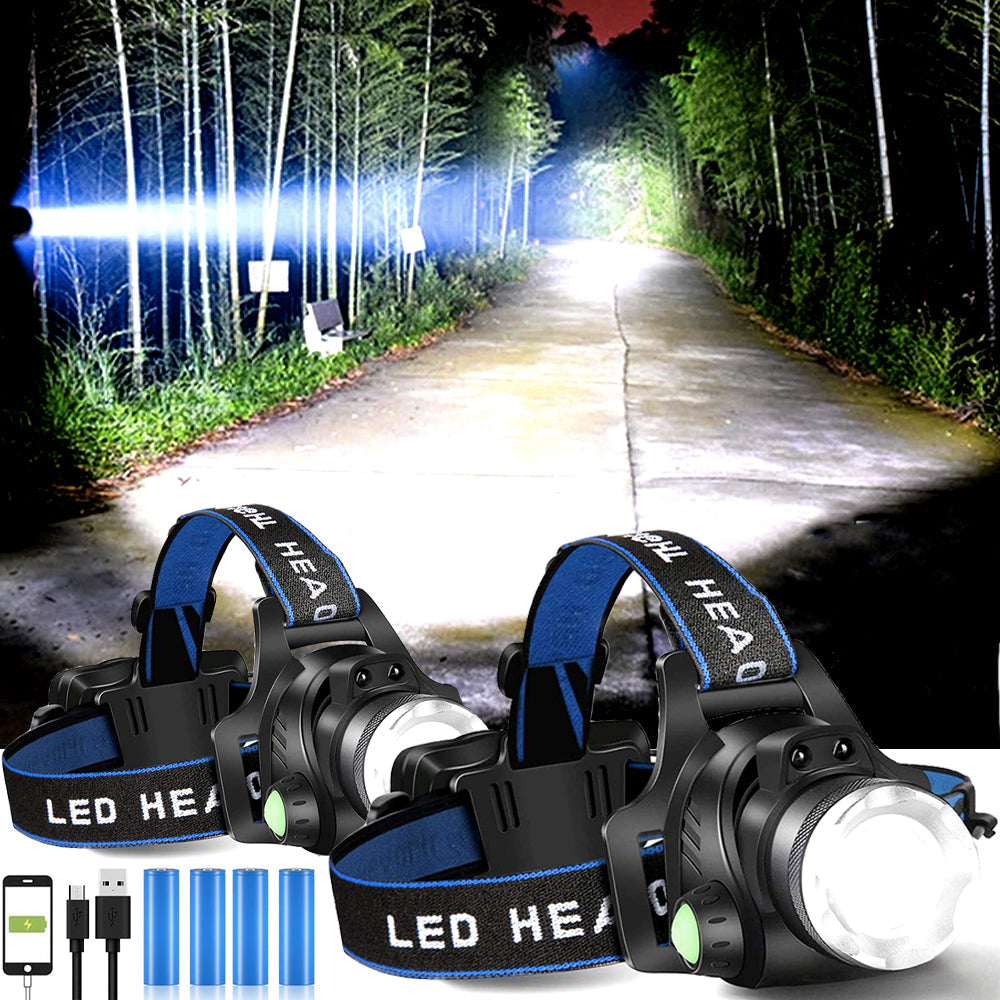 Best & Brightest Rechargeable Led Headlamp with 2 Rechargeable Battery