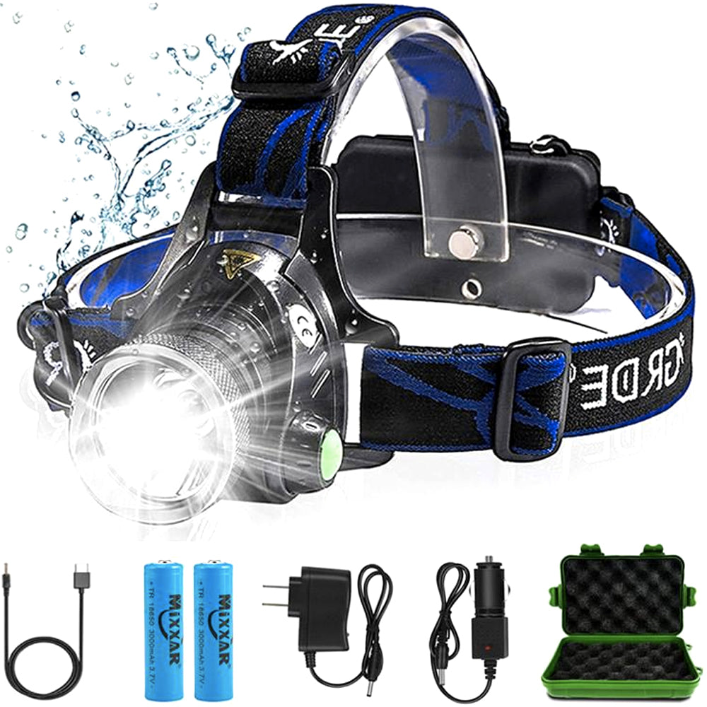 Best & Brightest Rechargeable Led Headlamp with 2 Rechargeable Battery
