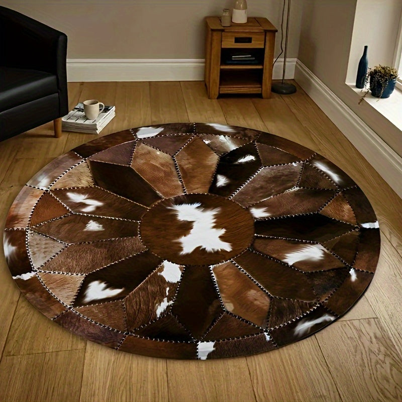Round Faux Leather Anti-Slip Paisley Rug for Home and Office Decor