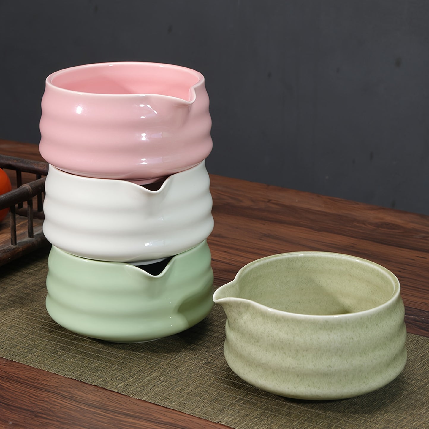 Japanese Tea Ceremony Set with Ceramic Bowl and Bamboo Whisk