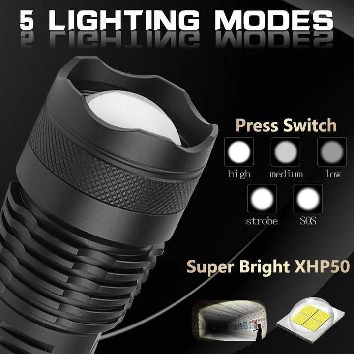 LED Rechargeable Flashlight Zoom Torch Aluminium