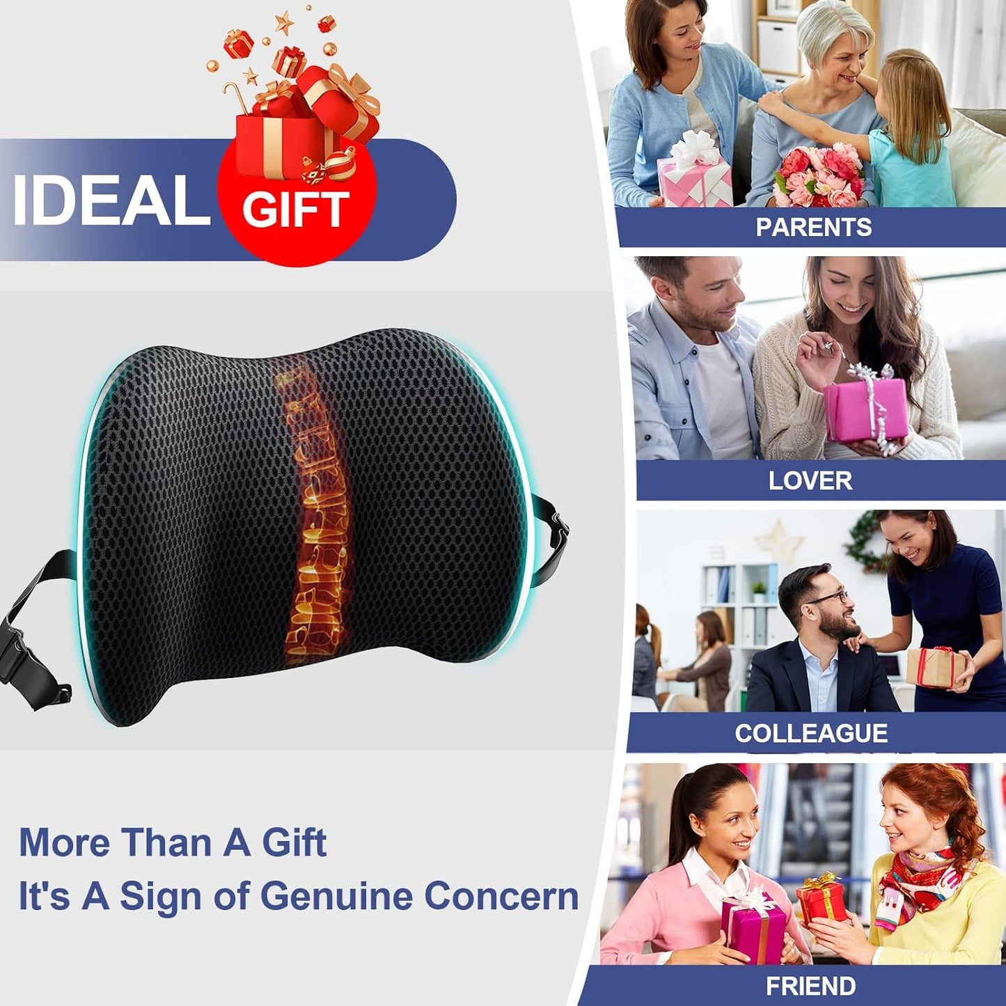 Lumbar Support Pillow Memory Foam Back Cushion for Car Office Wheelchair