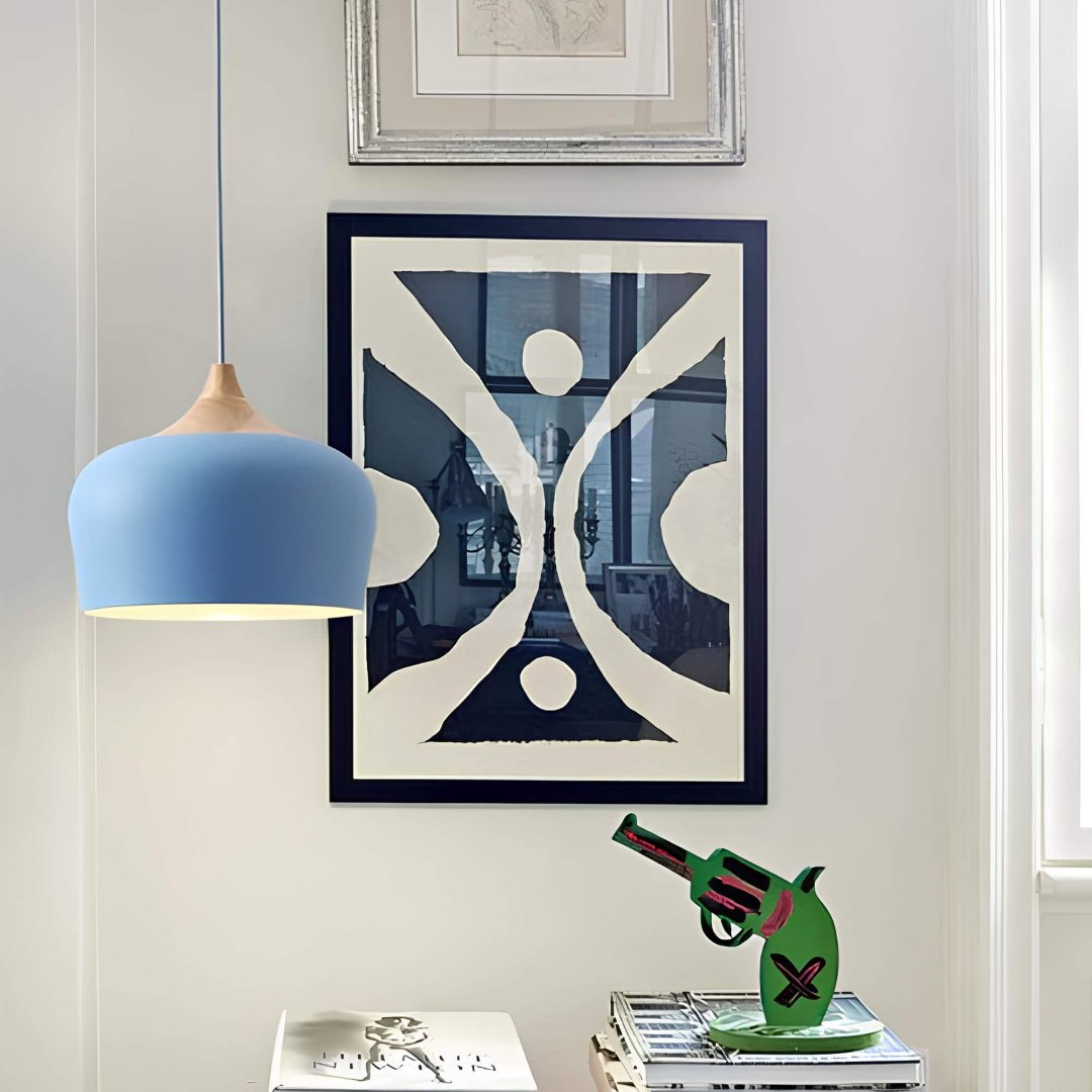 Elegant Metal and Wood Pendant Light in Pastel Colours for Home Decor