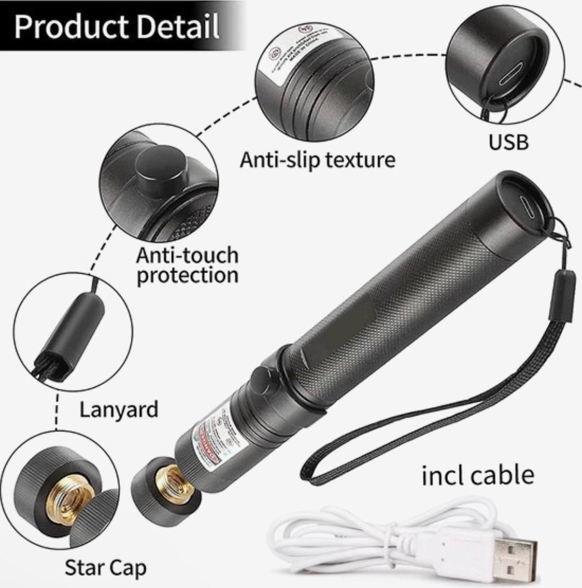 Rechargeable Green Laser Pointer USB Metal Pen