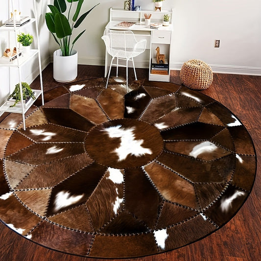 Round Faux Leather Anti-Slip Paisley Rug for Home and Office Decor