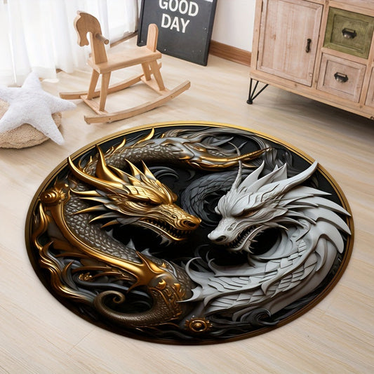 Round Dragon Pattern Anti-Slip Area Rug for Home and Office Decor