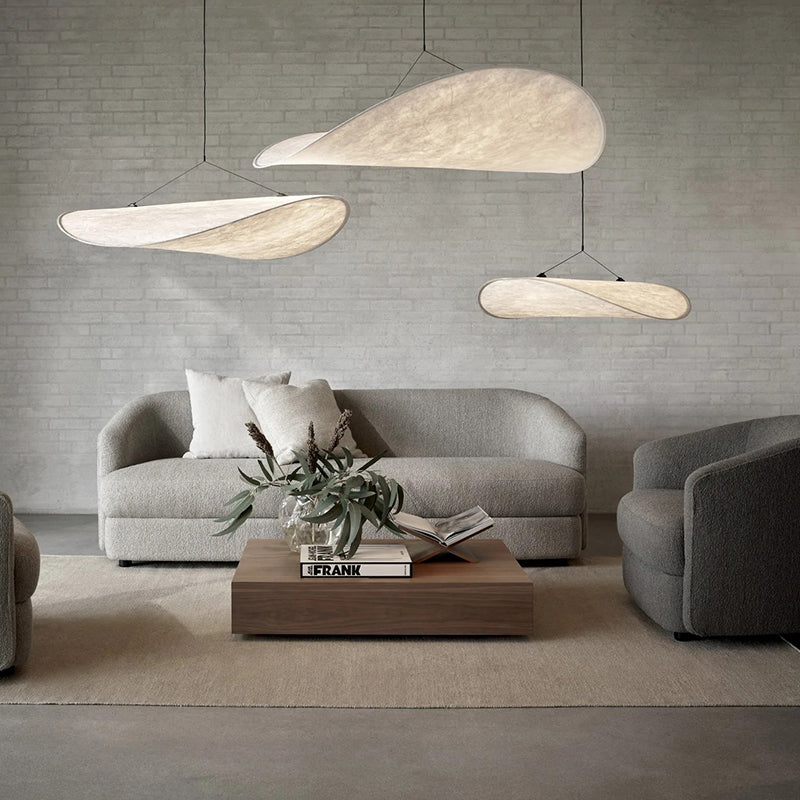 Modern LED Pendant Light in Metal and Synthetic Silk for Home and Office