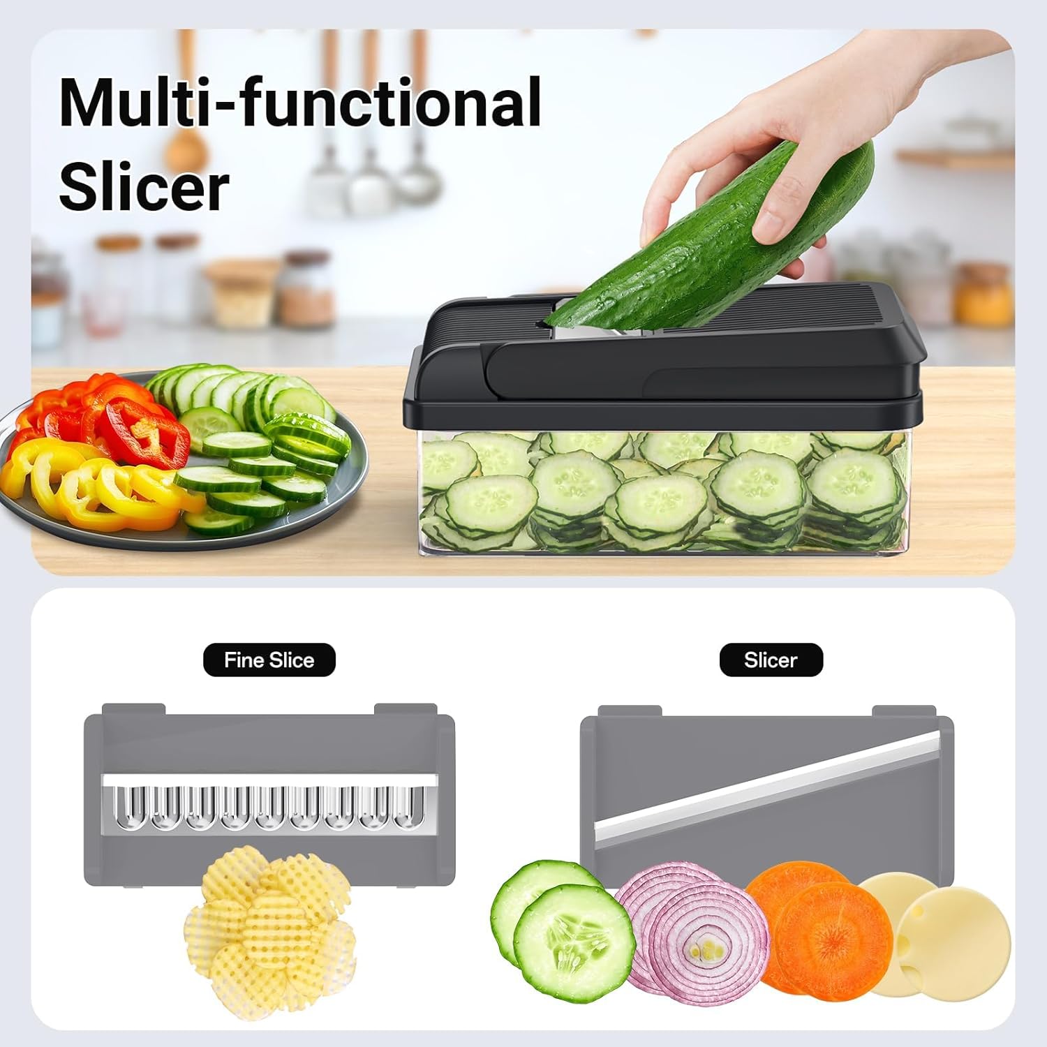 12-in-1 Vegetable Chopper Kitchen Gadget with 7 Blades and Mandoline