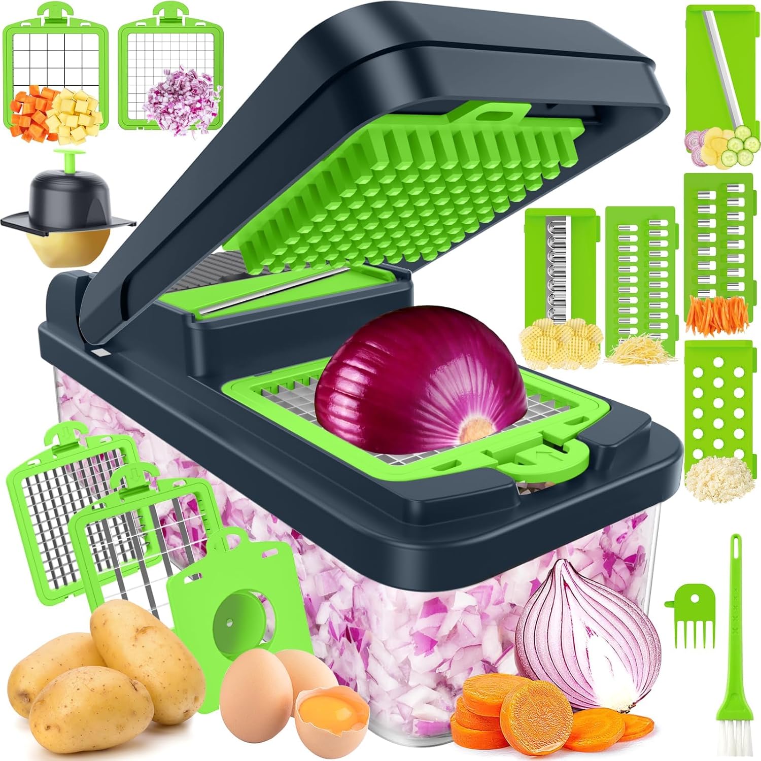 12-in-1 Vegetable Chopper Kitchen Gadget with 7 Blades and Mandoline