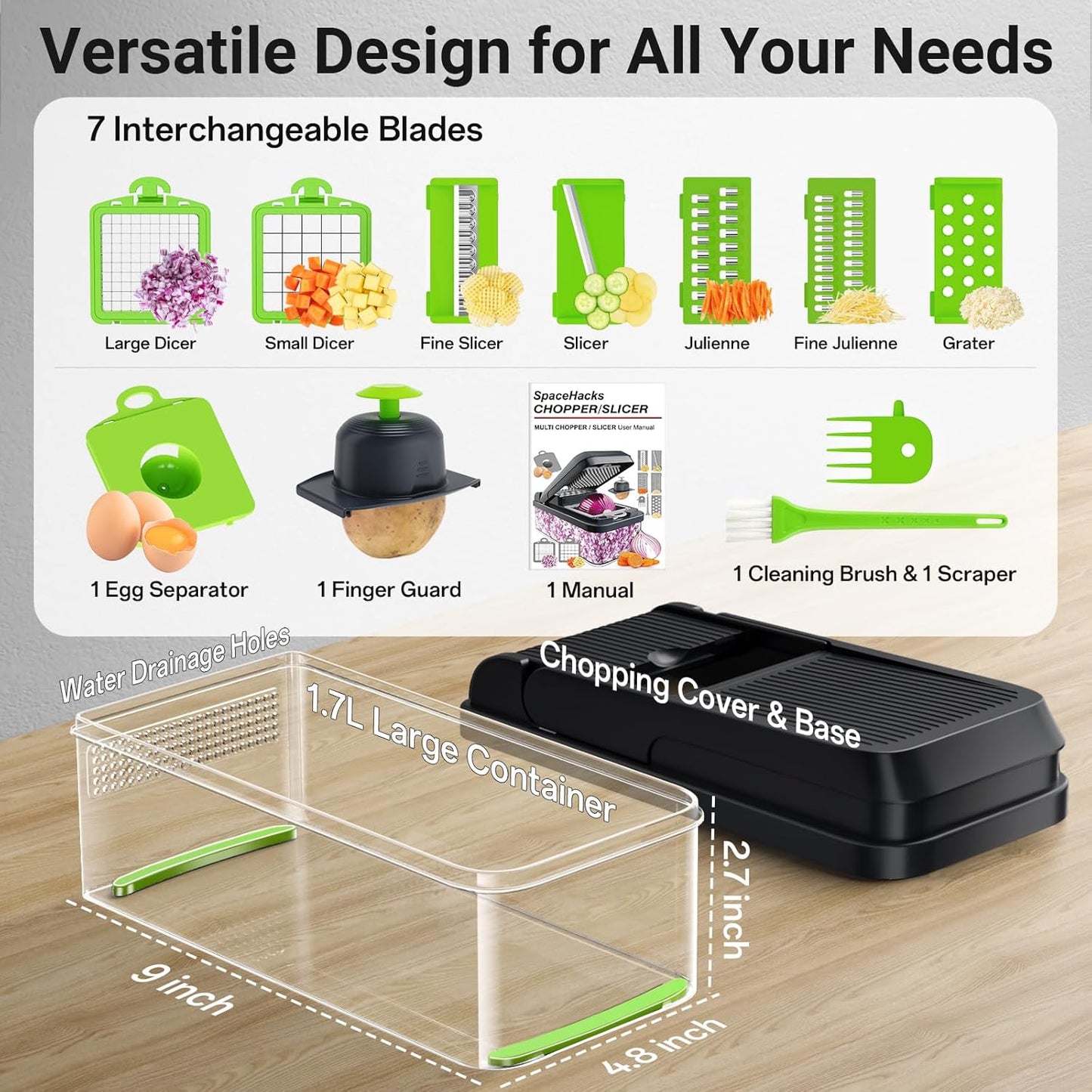 12-in-1 Vegetable Chopper Kitchen Gadget with 7 Blades and Mandoline