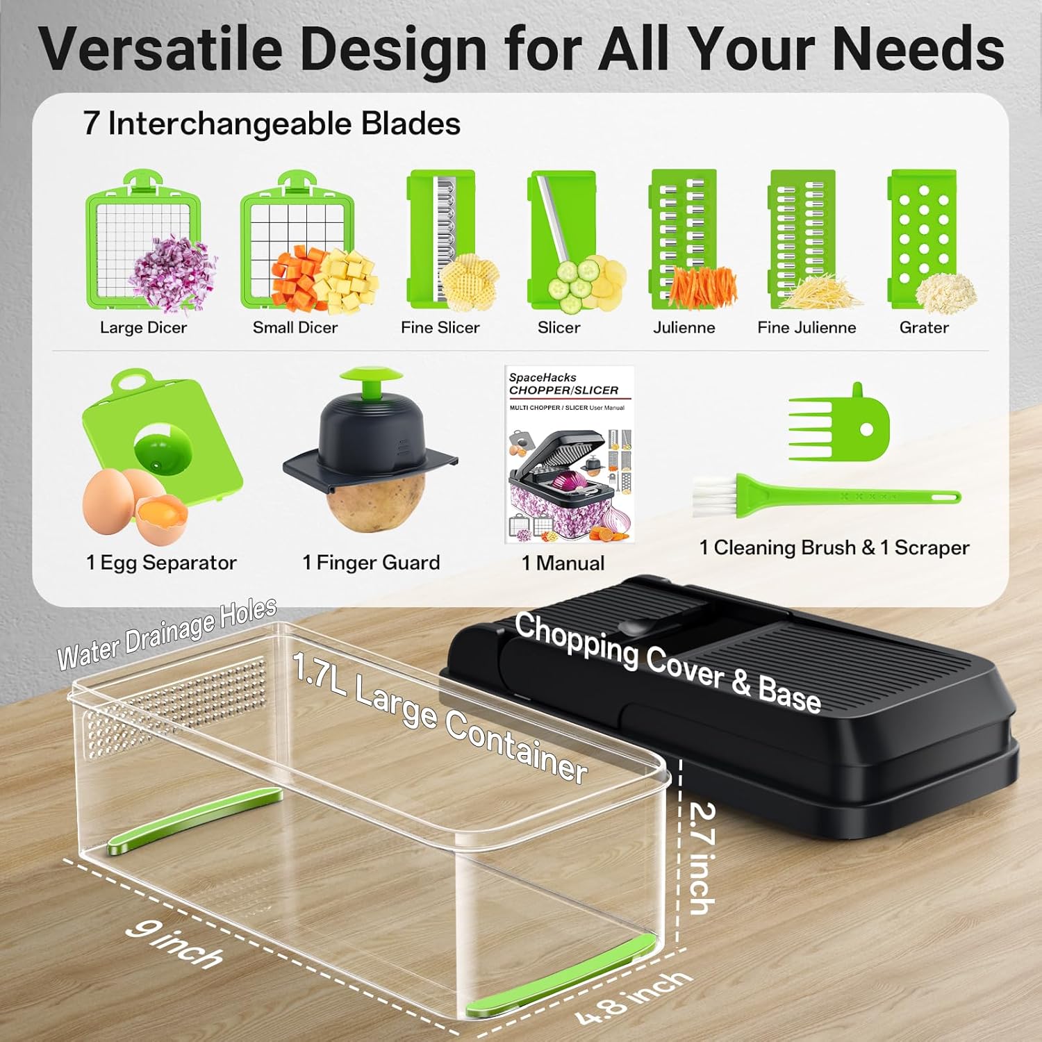 12-in-1 Vegetable Chopper Kitchen Gadget with 7 Blades and Mandoline