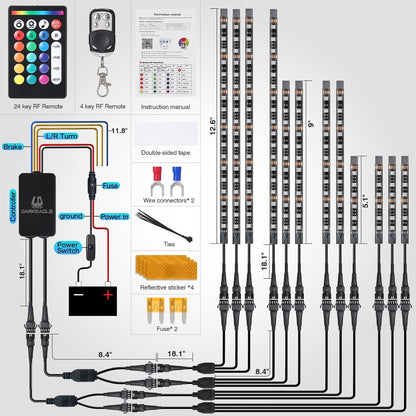 12pcs Motorcycle LED Light Kit Brake Light Turn Signal
