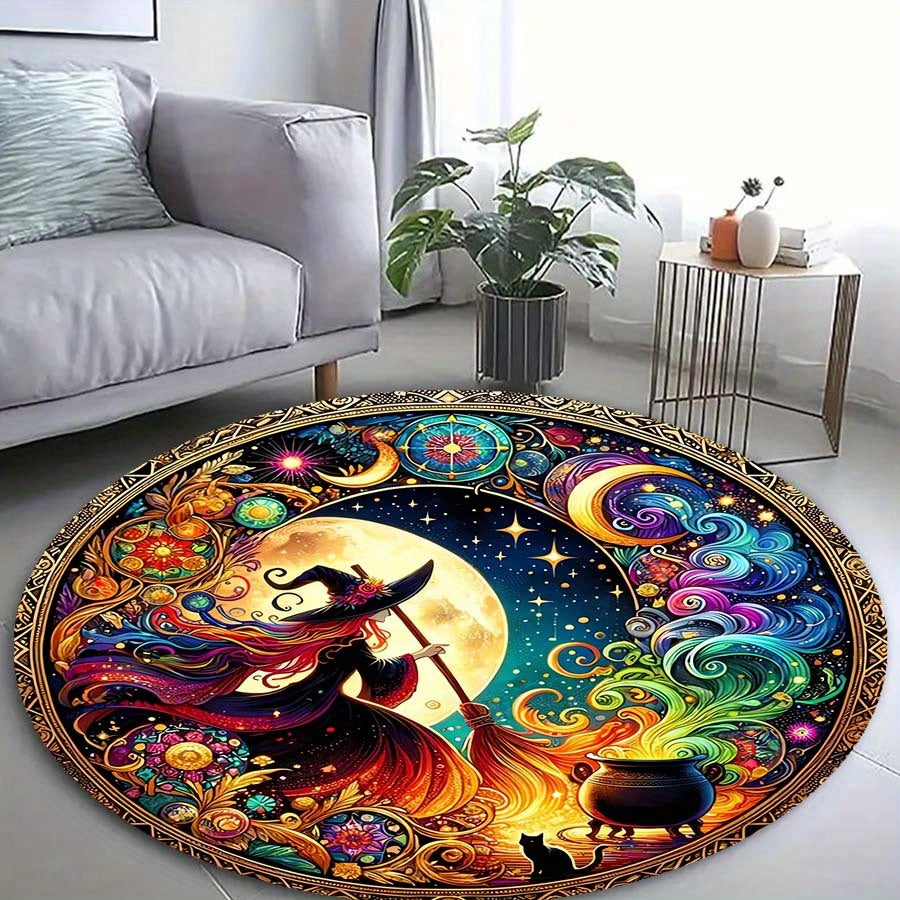 Velvet Witch Print Rug for Home Decor, Cozy Living Room Accent