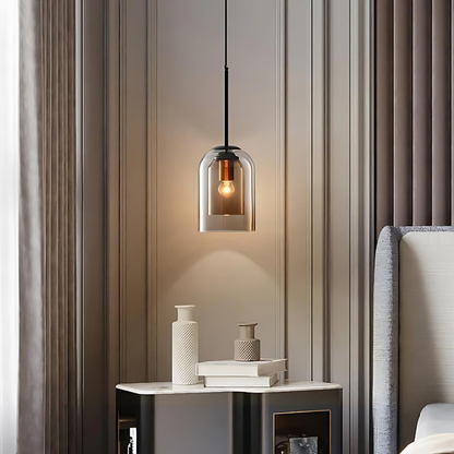 Mid-Century Pendant Light with Double Glass in Smoke Grey and Rust for Home