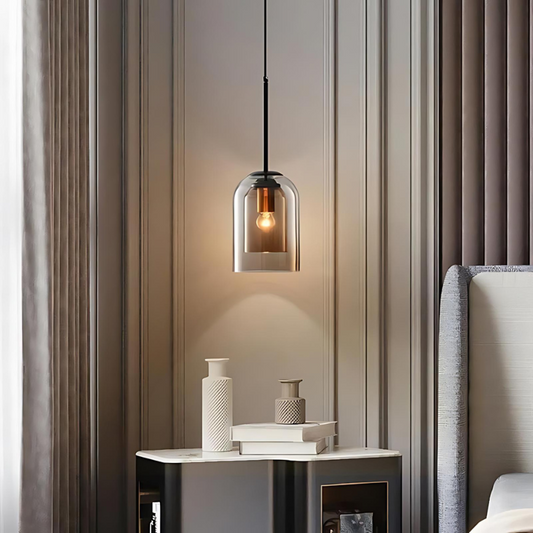 Mid-Century Pendant Light with Double Glass in Smoke Grey and Rust for Home