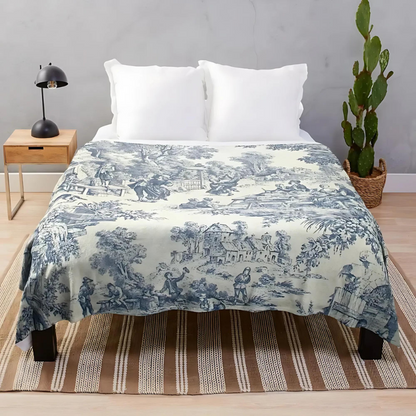 Toile de Jouy Blanket for Elegant Home Decor and Cozy Living Spaces