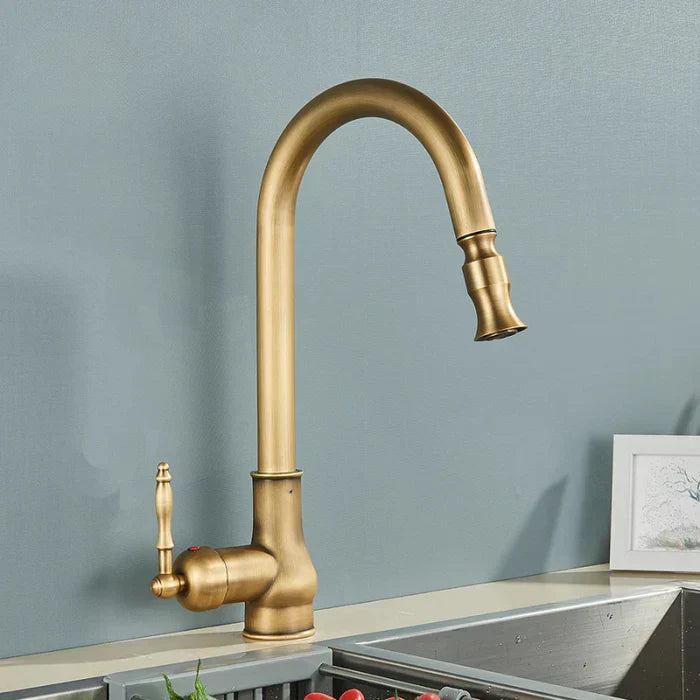 Kitchen Faucet Swivel Spout Antique Brass