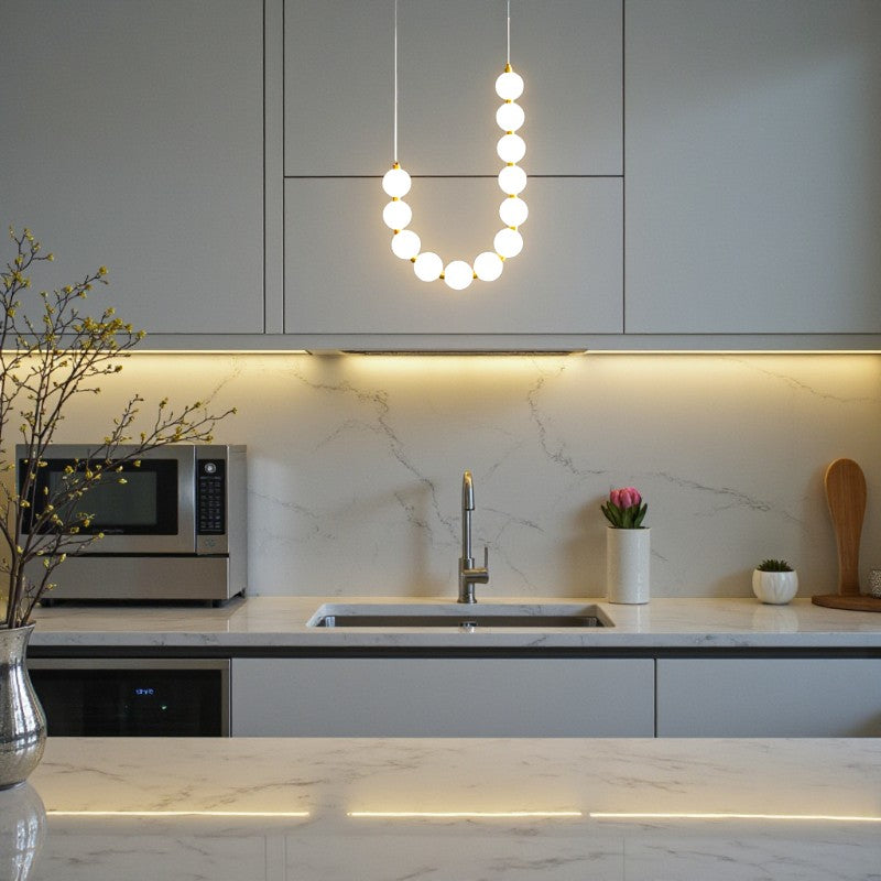 Pearl Globe Chandelier with Brass Accents