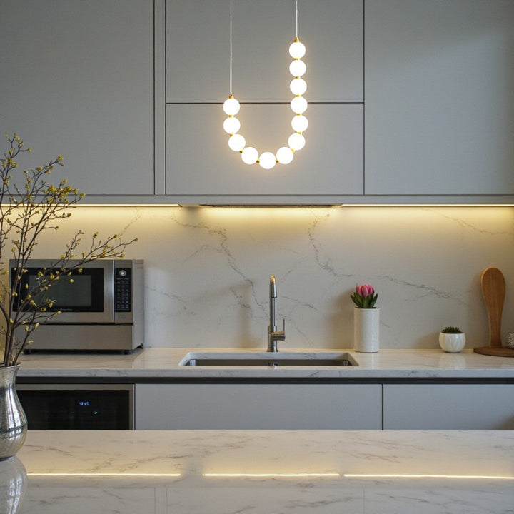 Pearl Globe Chandelier with Brass Accents