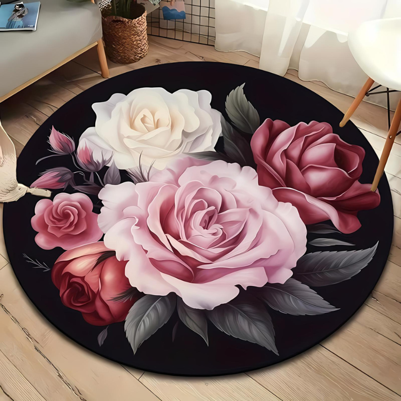Floral Round Plush Area Rug for Cozy Home Decor and Comfort