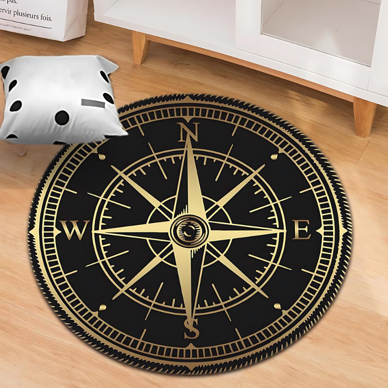 Non-Slip Compass Design Round Rug for Home and Office Decor