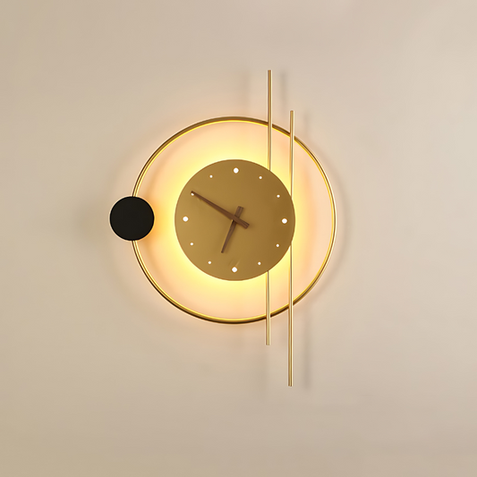 Gold Wall Clock with Modern Metallic Design and LED Lighting for Home or Office
