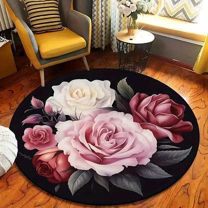 Floral Round Plush Area Rug for Cozy Home Decor and Comfort