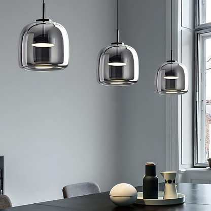 LED Pendant Light in Golden Metal and Glass for Bedroom Decor